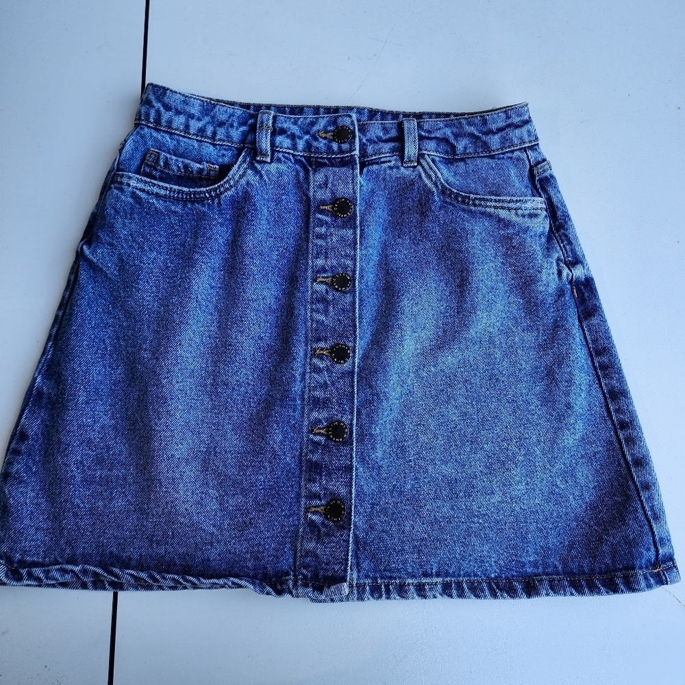 H&M Skirt Womens Medium Wash Button Front Authentic Denim Jean Mini Sz 4
